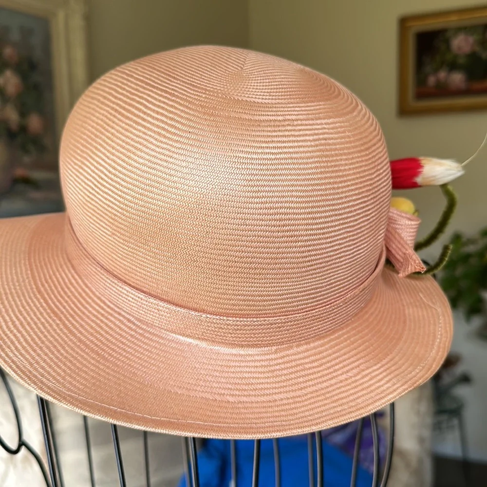 ADOLFO 11 vintage coral hat with fruit bow. This is not a new hat